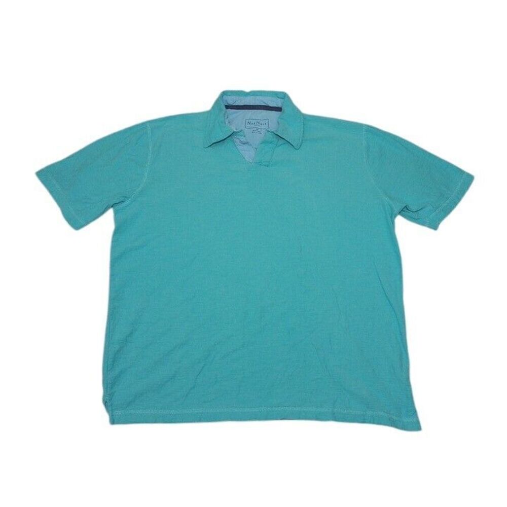 Nat Nast Men's Medium Buttonless Polo Shirt Light Blue Short Sleeve 100% Cotton - Picture 1 of 7